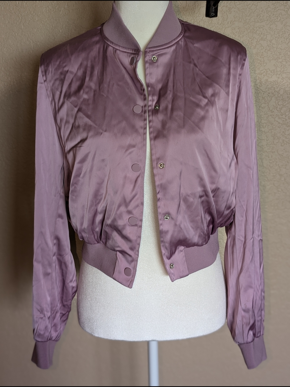 Rachel Zoe Satin Cropped Bomber Jacket in Dusty Mauve